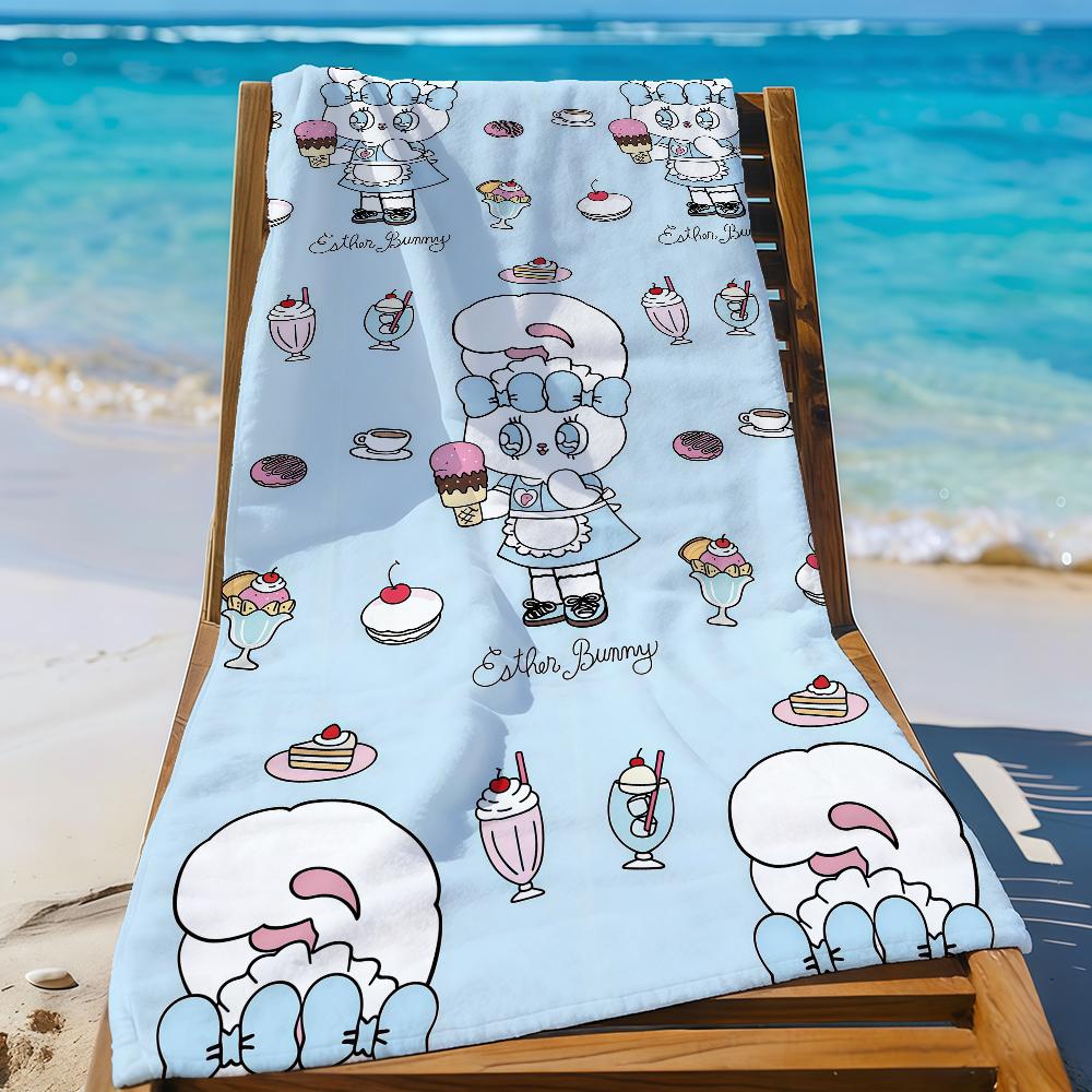 Cartoon Pink E-Esther-S Bunny Cute Rabbit Towel Sports Quick Dry Travel Camping Gear Sandproof Soft Light Large Beach Towel
