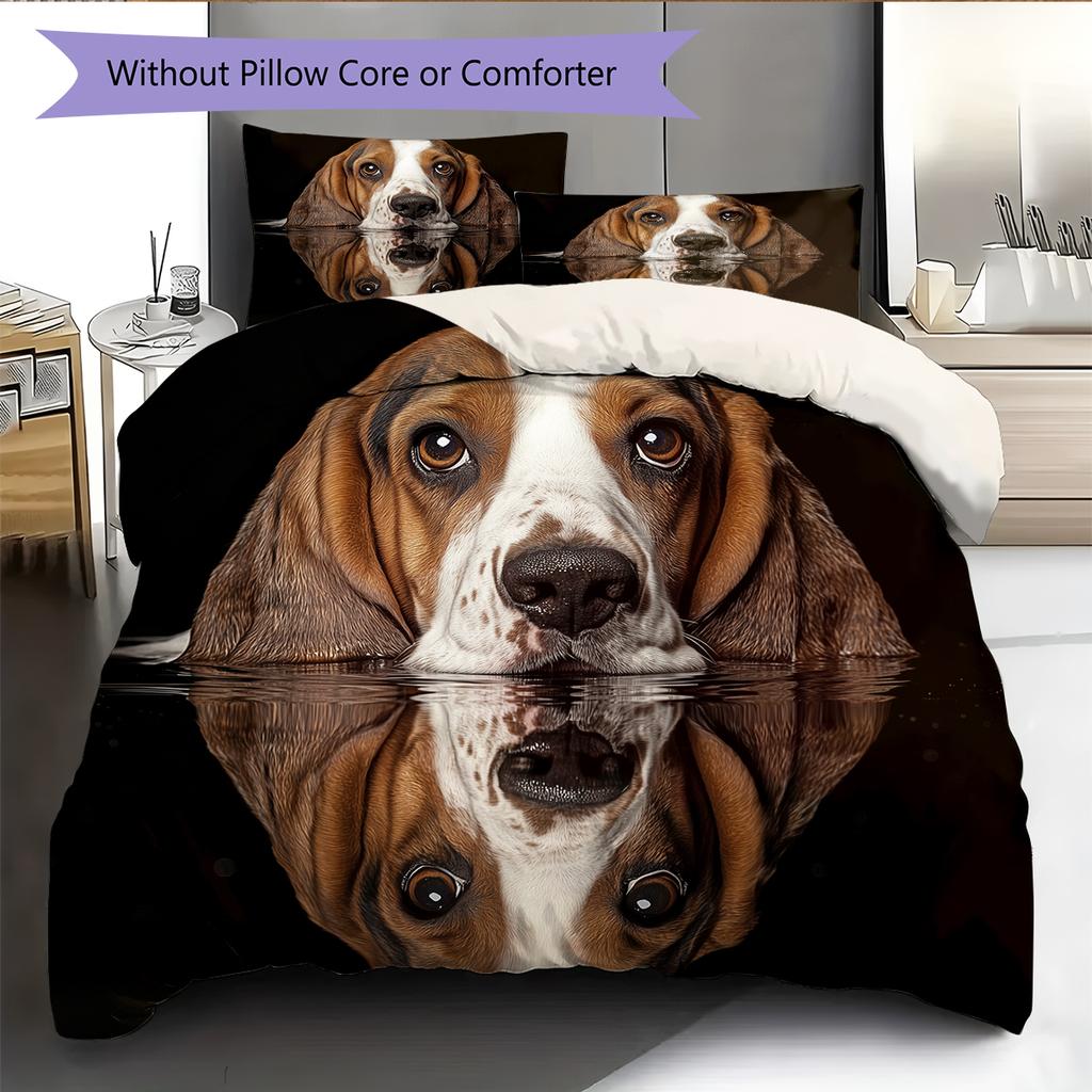 Black Basset Hound Pattern Bedding Home Decoration Birthday Gift (1 * duvet cover + 2 * pillowcase, without core)