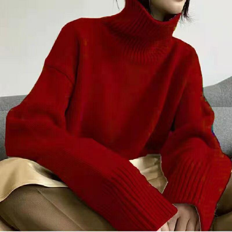 Women's Soft Knit High-Neck Sweater: Loose-Fit Pullover for 2025 Autumn/Winter