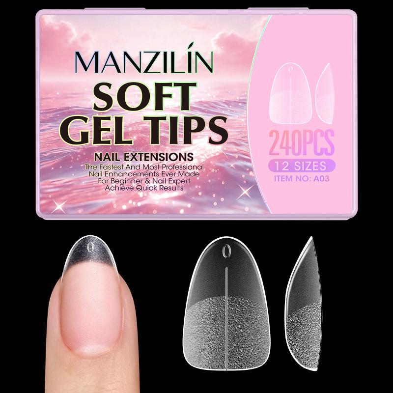 240Pcs Short Almond Soft Gel X Nail Tips Full Cover Coffin Stiletto Frosted Matte Fake Nails Press On Nails Diy Salon Manicure