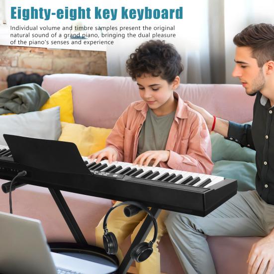 Electronic Keyboard Piano 88 Key Keyboard, Electric with Full Size Semi Weighted Keys, Sustain Pedal, Power Supply, Stand, Carrying Case, Headphone