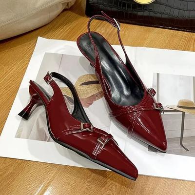 Big Size Footwear Wine Red Women High Heels Shoes Fashion Pointed Toe Pumps Ladies Thin Heels Shoes Female Slingbacks Slides