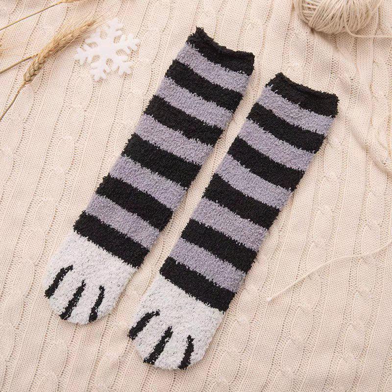 Cozy Cat Paw Coral Fleece Socks - Thick Warm Floor Sleep Socks