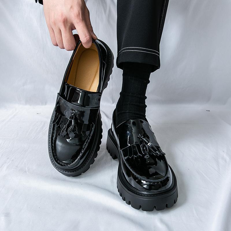 Large size large head leather shoes spring and autumn new men's shoes foreign trade British style glossy thick sole heightening groom leather shoes me