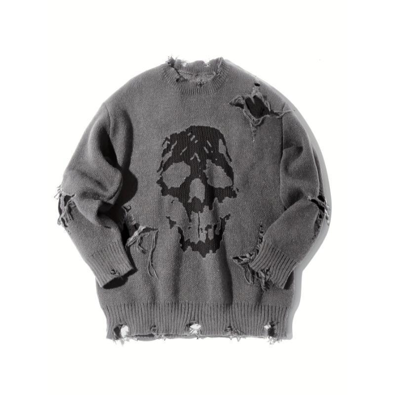 Skull Pattern Ripped Sweater - X 84586