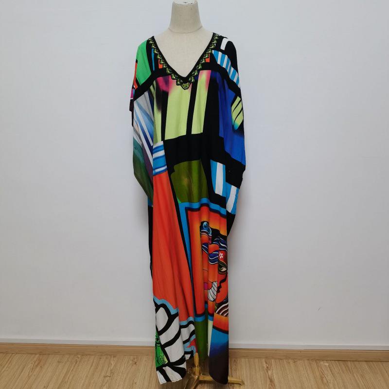 2022 European & American Beach Cover-up: Printed Long Robe & Bikini Sun Protection Dress