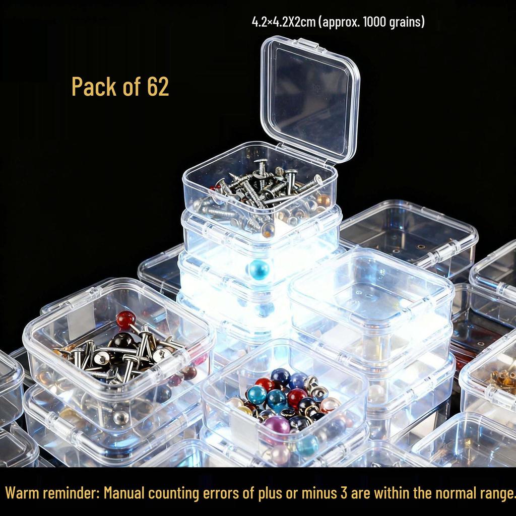 Transparent Polypropylene Small Square Bead & Office Stationery Storage Box