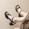 Summer women's casual sandals comfortable buckle solid color new mid-heel platform shoes square heel round head empty women's sandals