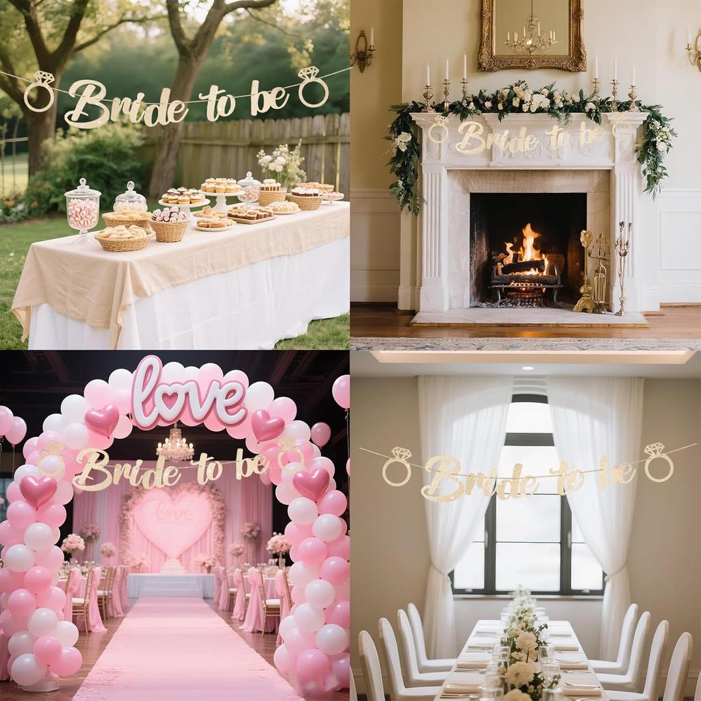Bride To Be Banner, Pre-Strung Glitter Wedding Decorations For Reception, No Diy Bridal Shower Banner, Bride To Be Sign For Backdrop Ceremony