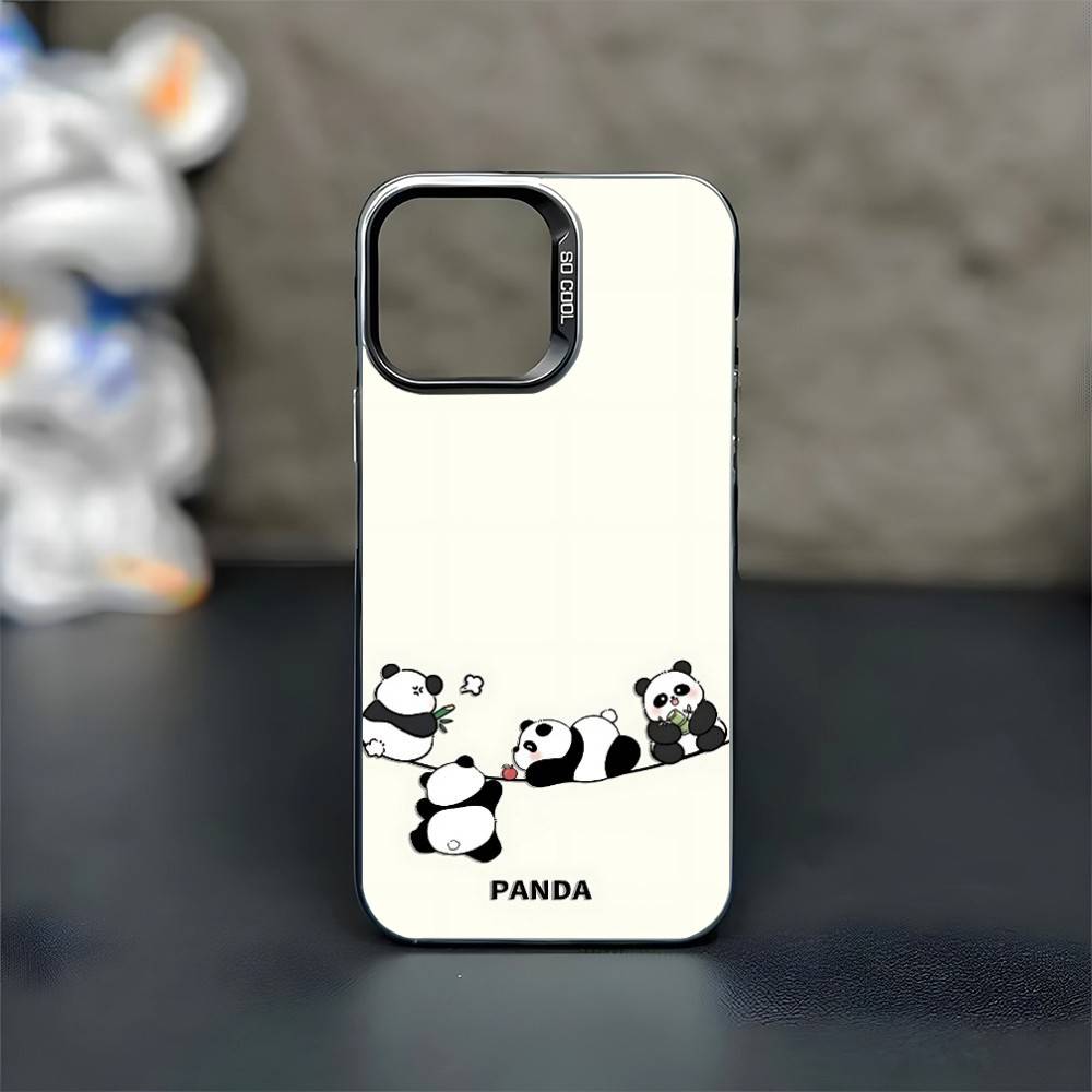 Panda Illustration Phone Case For iPhone17,16,15,14,13,12,11 Plus,Pro Max Black Matte Shockproof Cover