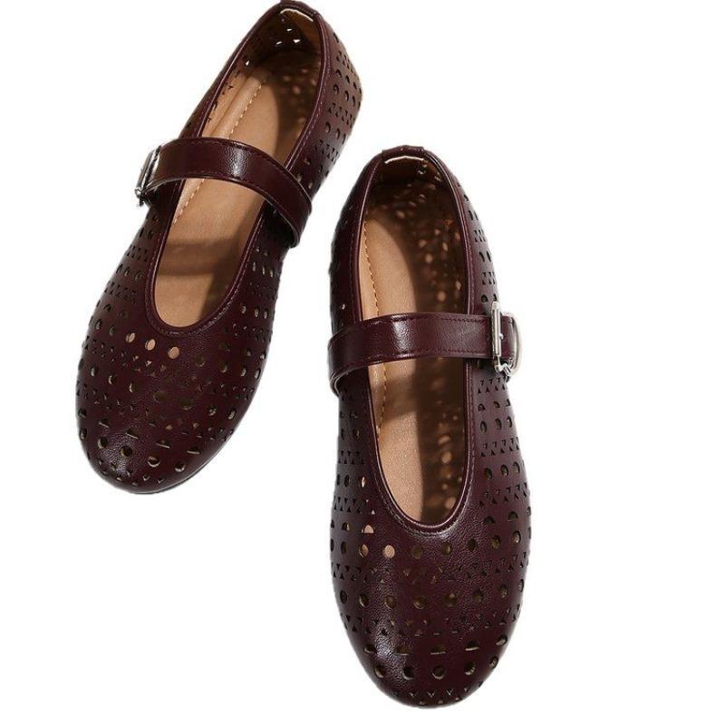 Damen Übergröße Französische Lochleder Ballerinas Minimalistisches Design Mary Jane Schuhe Frühling