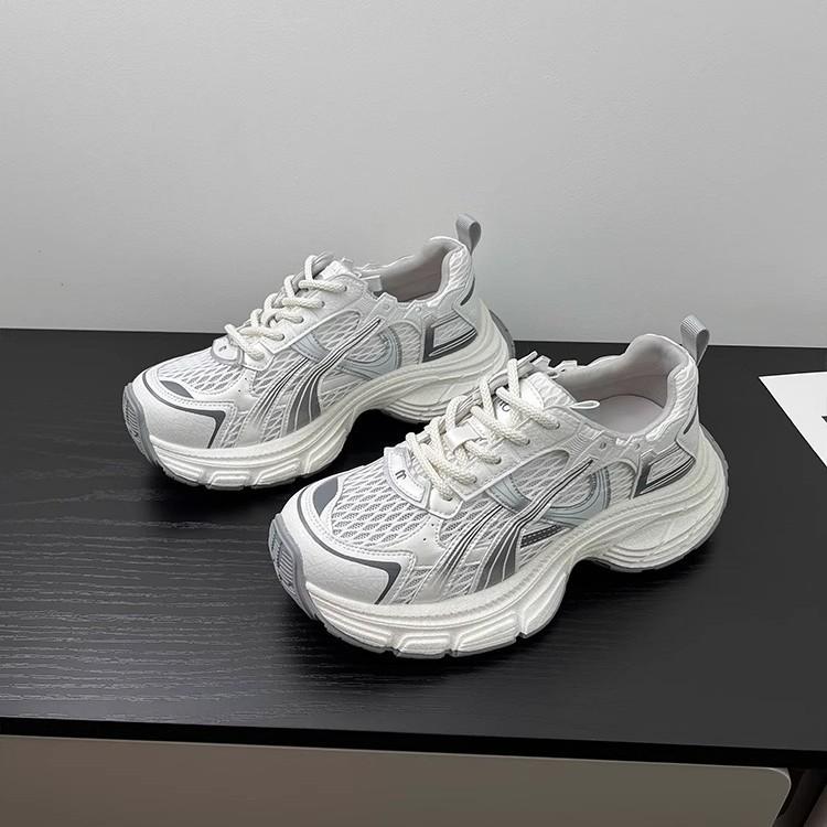 Leather platform dad shoes women's 2025 new summer breathable mesh casual sports shoes versatile running shoes women's shoes