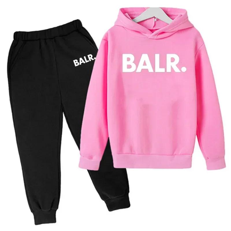Marka Balr Dres Dziecięcy Chłopcy Dziewczynki Bluza Spodnie Dresowe Zestaw Dwuczęściowy Wiosna Jesień Zestawy Dziecięce z Kapturem Modne Casualowe Bluzy z Kapturem