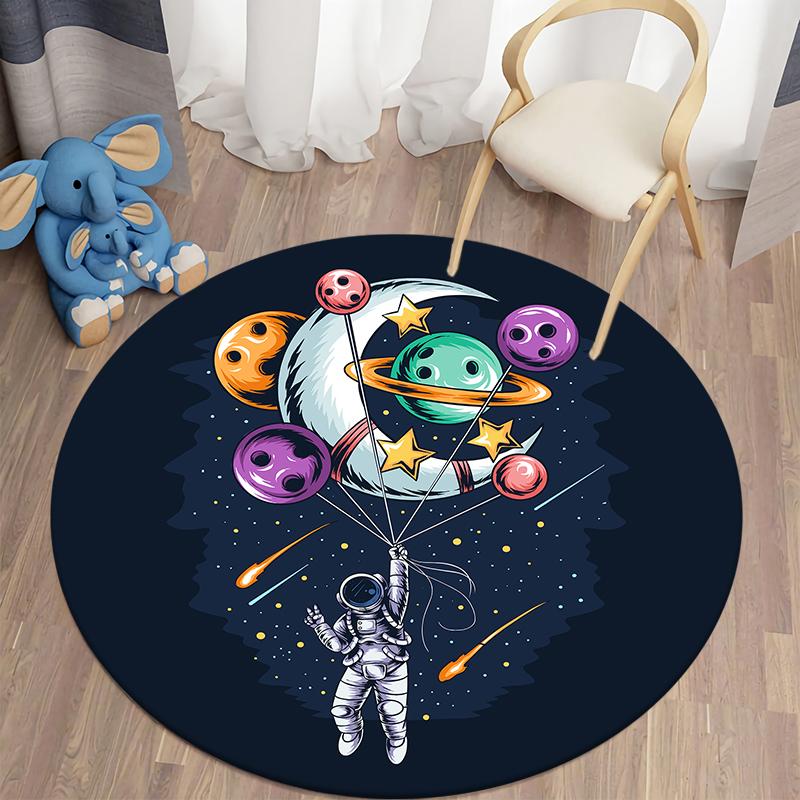 Spaceman Round Rug Cartoon Round Carpet for Living Room Kids Room Astronaut Floor Mat Children Bedroom Soft Kitchen Area Rug