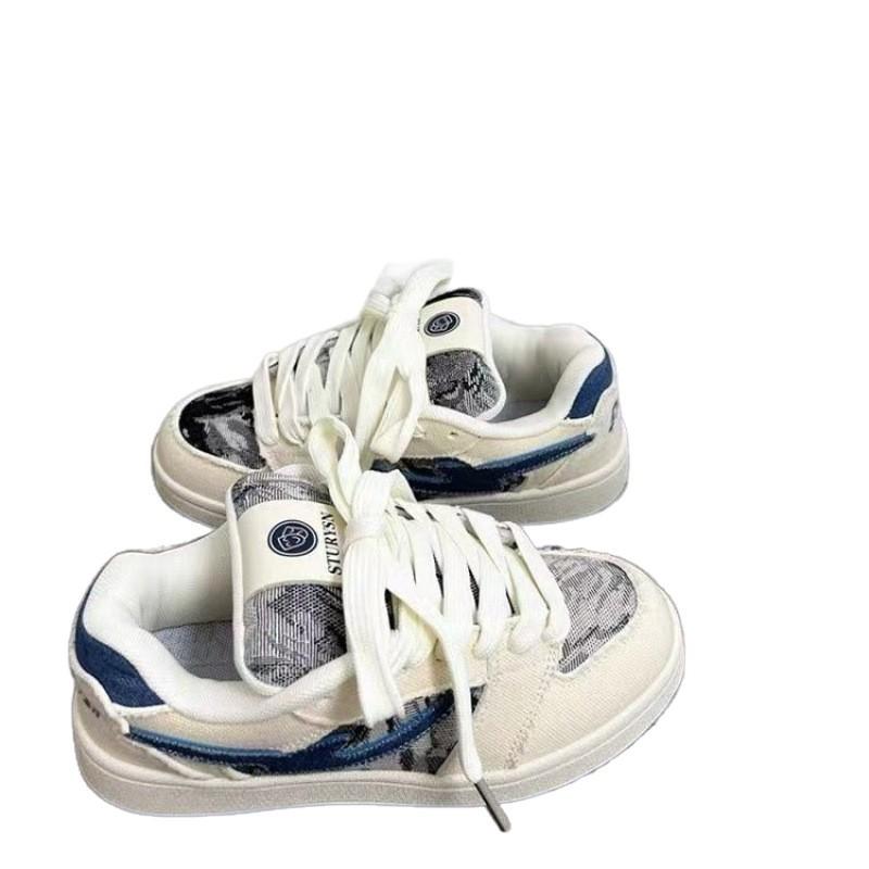 Retro Hong Kong Style Denim Blue Bread Shoes Women's Ins Tide Niche Original Versatile Sports and Leisure Shoes 2025 Spring New Models