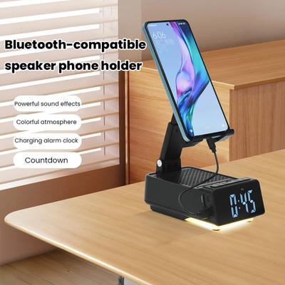 Desktop Phone Stand with Bluetooth-compatible Speaker Rechargeable Foldable Alarm Clock Timer Adjustable Angle