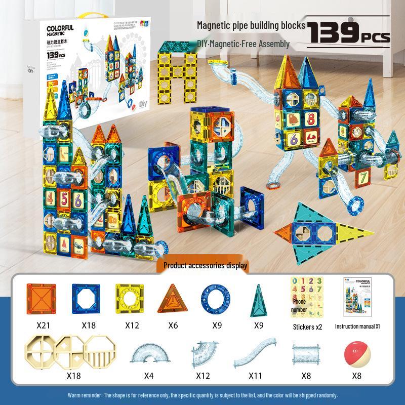 Magnetic Tube Building Blocks: Children's DIY Magnetic Track with Rolling Ball Slide for Educational Play