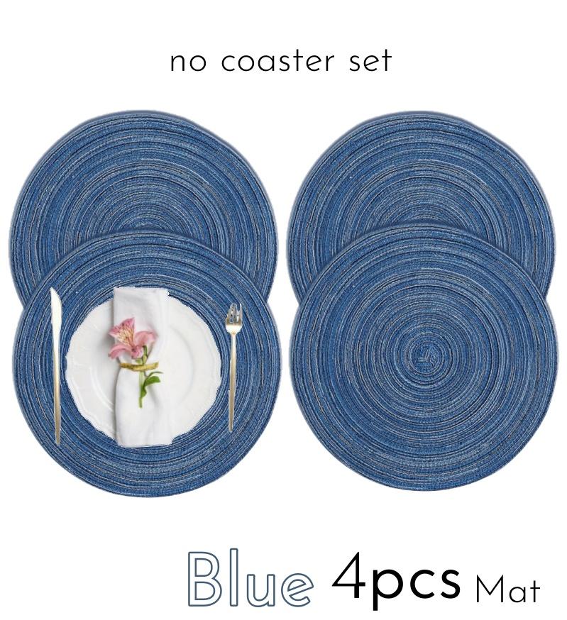 1/12pcs Round Braided Placemats 15inch Washable Table Mat with Heat Insulation Coaster for Dinner Gathering Party Kitchen-Table