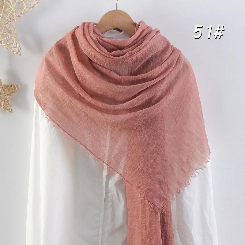 Eșarfă Moale din Bumbac și In 90x180cm Femei Musulmane Eșarfă Hijab Șifonată Culoare Solidă Șaluri Islamice de Cap Înfășurări Eșarfă de Cap Femei