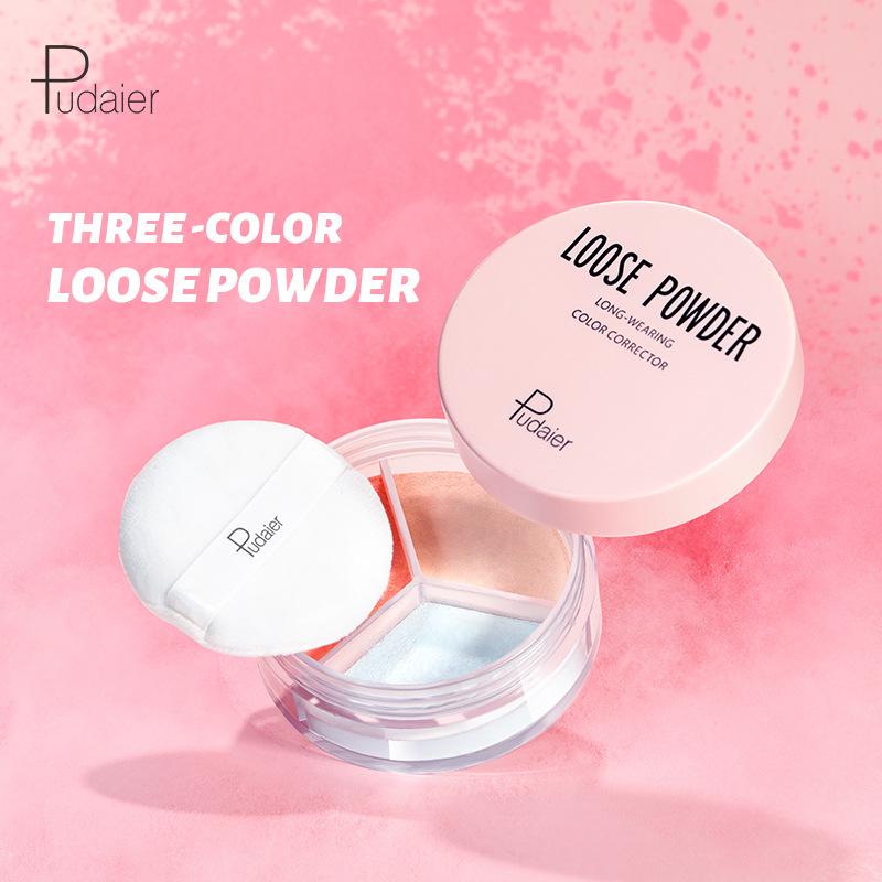 Three Color Loose Powder Honey Powder Pearlescent Matte Oil Control Hard To Take Off Makeup Concealer Makeup Setting Powder