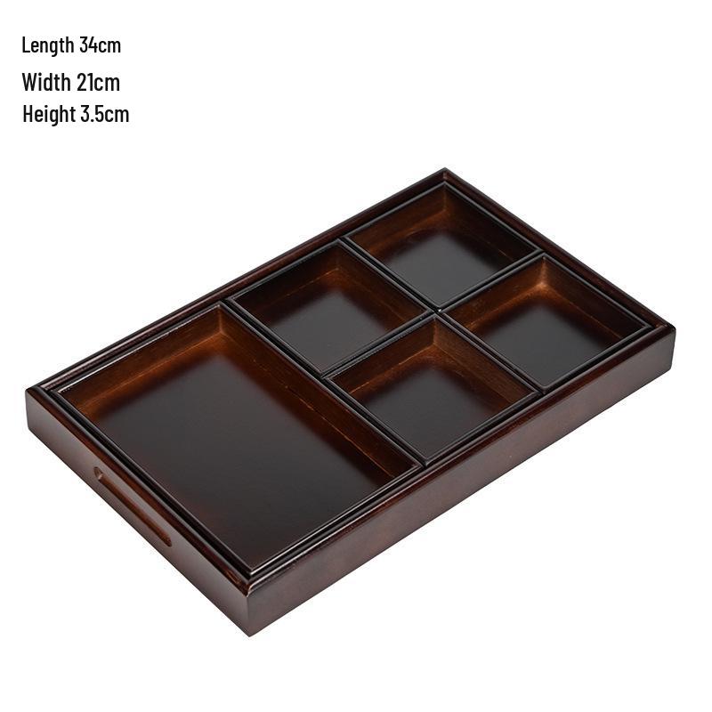 Bamboo and Wood Tea Snack Tray - 9-Grid Walnut Design for Living Room Pastries and Snacks