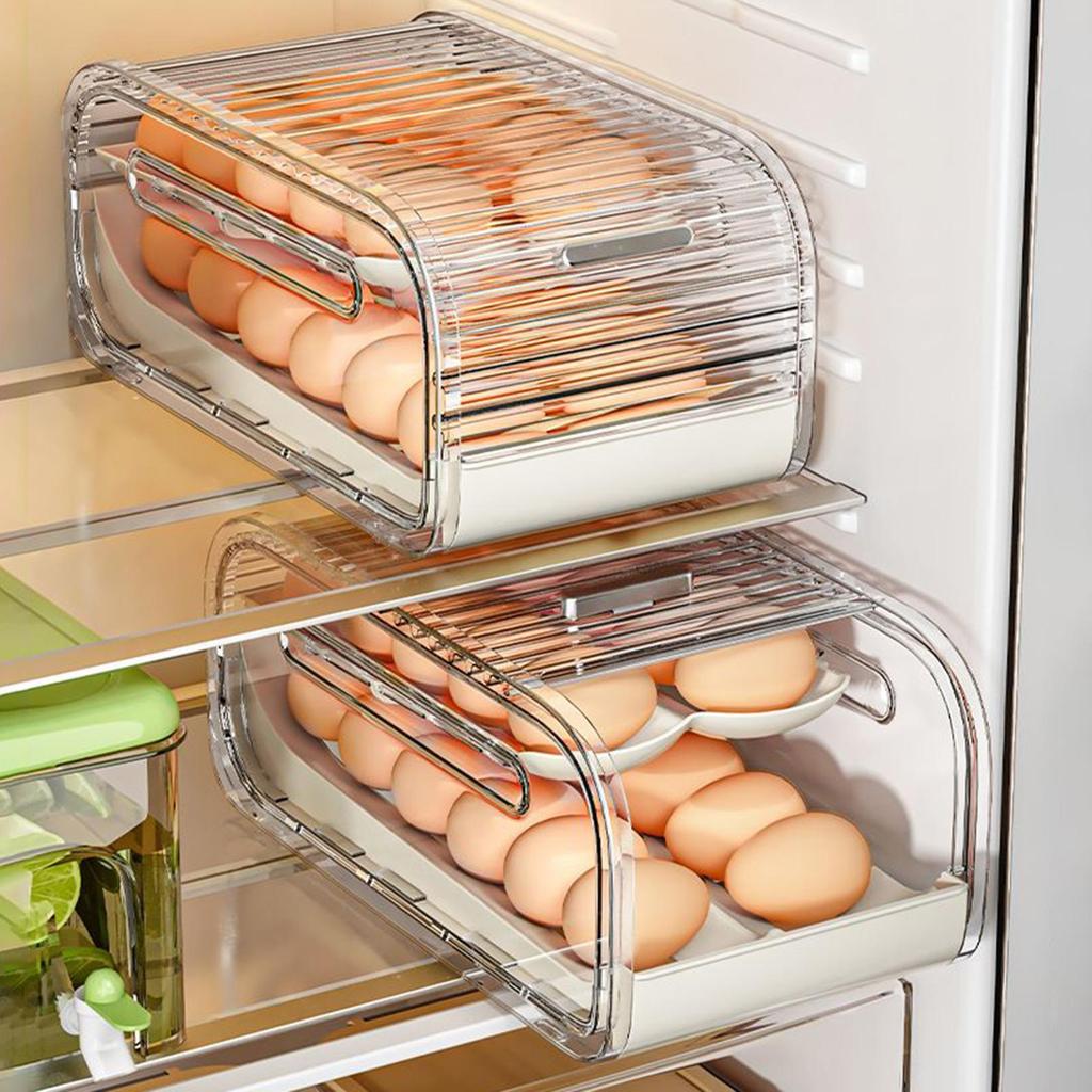 2-stufige Schiebedeckel-Automatische Roll-Eierablage Transparente Kühlschrank-Schieb-Eierbox Eierhalter Kühlschrank-Organizer