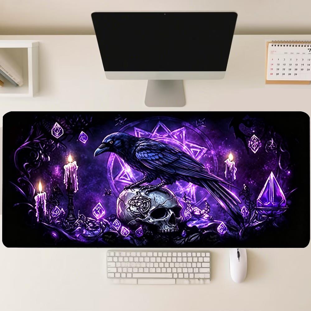 Mysterious Dark Woods Black Crow Art Large Extended Mouse Pad NonSlip Rubber Base With Stitched Edges For Gaming And Office Use