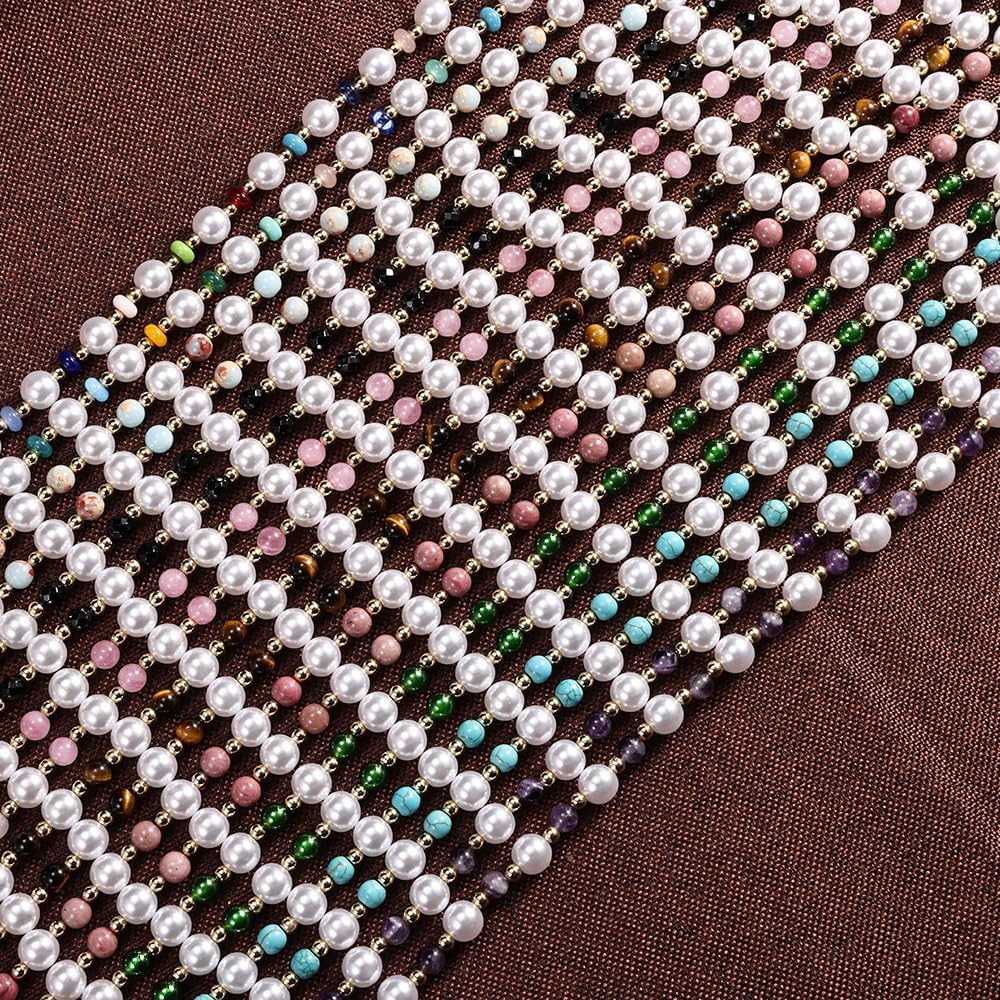 Retractable Pearl ID Badges and Key Lanyards, Natural Crystal Handmade Beaded Teacher Women's Lanyards