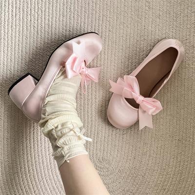 Runde Zehenpartie Dicke Sohle JK Lolita Mary Jane Niedliche Damenpumps Schleife Süß Einfach Bequem Vielseitig Lässige Slipper Einzelne Schuhe