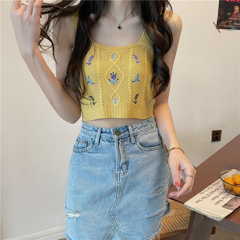 Hyuna Style Spice Girl Halter Tank Top Women's New Summer Inside The Design Sense of Bottom Knit Short Top To Wear Tide