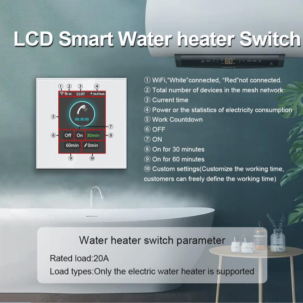 Graffiti Smart Touch Screen High-Power 20A Water Heater Switch (EU/US Standard) Black 110V US Spec WiFi