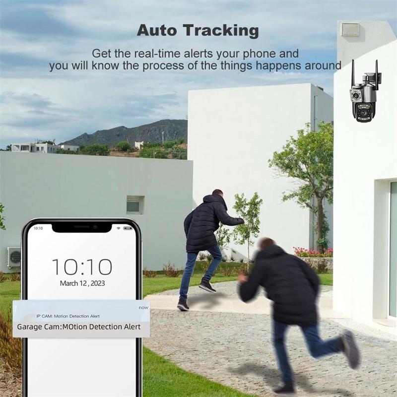 Doppelobjektiv, zwei Kameras, Panoramaüberwachung, Vollfarb-Nachtsicht, Heim-CCTV-Kamera, unterstützt Zwei-Wege-Audio und Bewegungserkennung