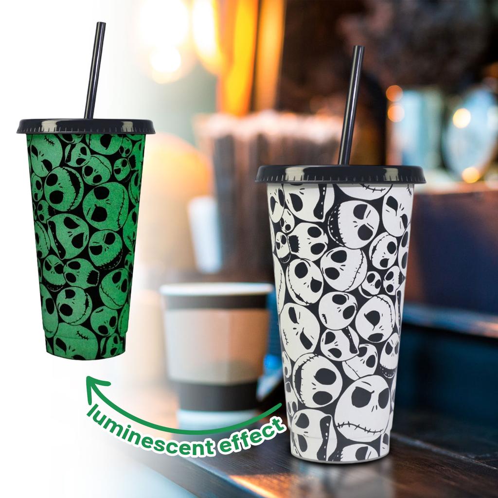 Holiday Temperature-sensitive Color-changing Cup 710ml Single-layer Coffee Plastic Straw Halloween Cup