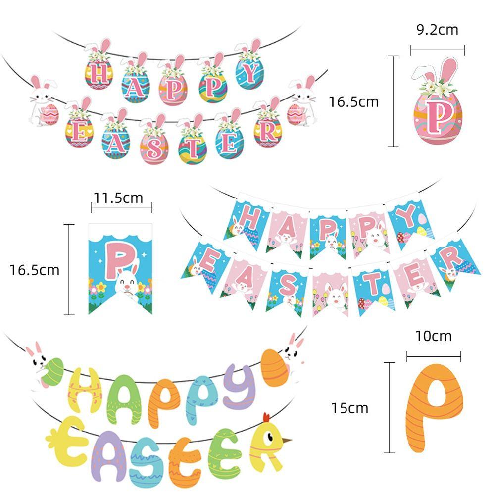 DIY 3m Happy Easter Banner Garland Colorful Eggs Hanging Flag Swirls Bunny Eggs Wall Hanging Easter Festival Bunting Party