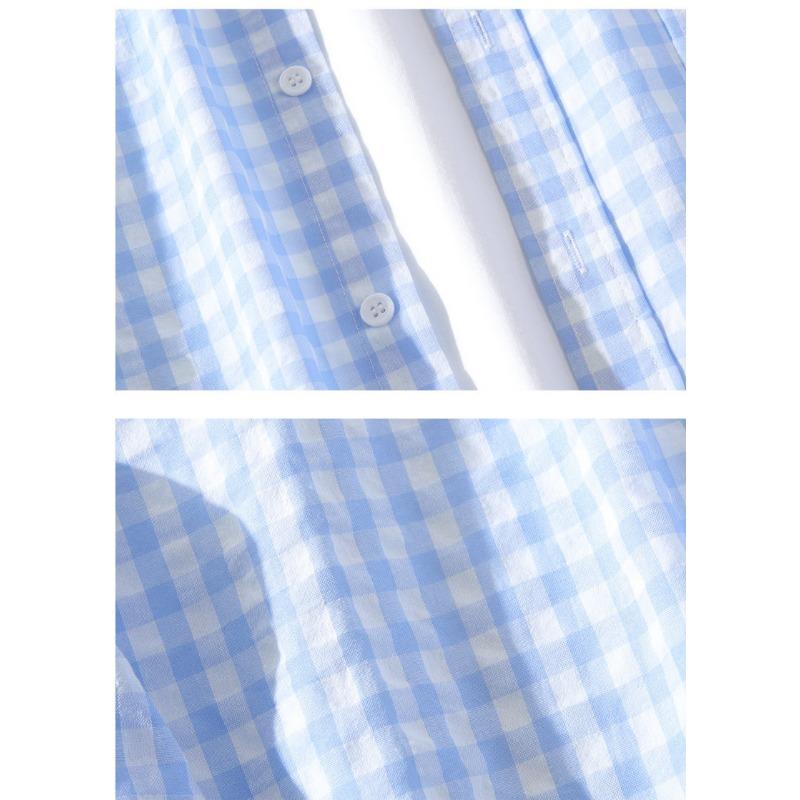 Mens Plaid Loose Long Sleeve Casual Thin Shirt Outerwear