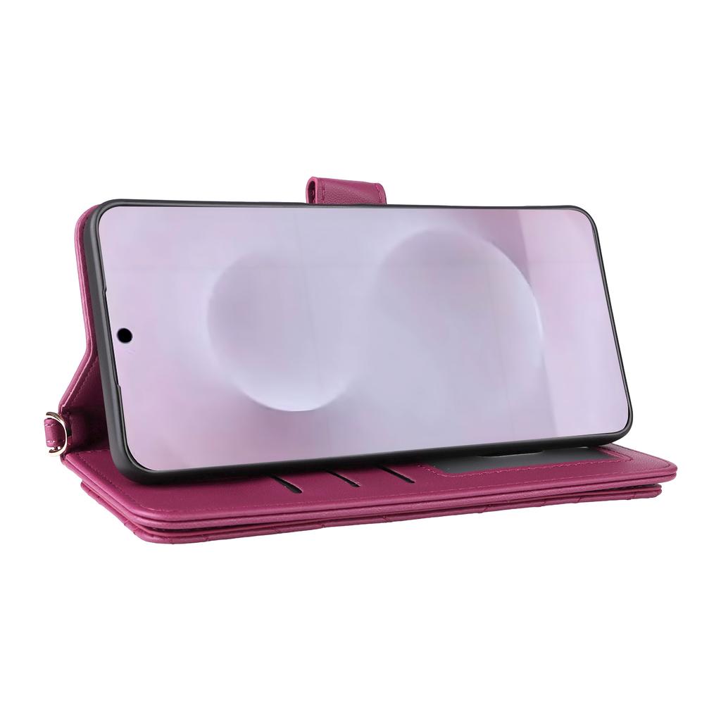 For Samsung Galaxy S25 Edge Wallet Case with Shoulder/Wrist Strap Leather Phone Cover Stand