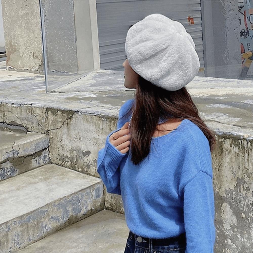 Keep Warm Women Berets Plush Octagonal Hat Elegant Painter Caps  Winter