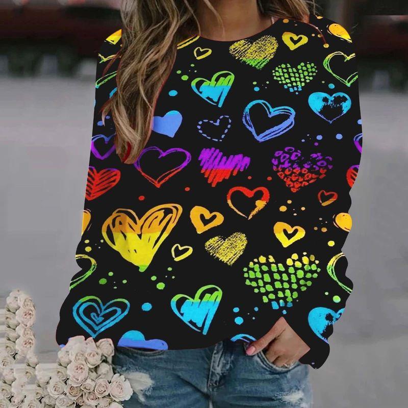 

Fashion Export Beautiful Versatile New Arrival Valentine s Day Pattern Print Long Sleeves Loose Sweaters Women s Clothing No. 2 color 2XL
