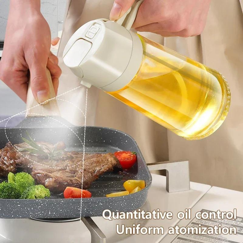 Oil Spray Pot 2-in-1 Plastic Household Kitchen Oil Bottle Nebulizing Mist Filling Cooking Oil Spray Pot Dual Use Camping