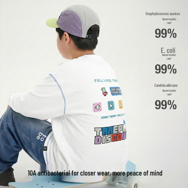 Jongens T-shirt met lange mouwen, puur katoen, antibacterieel, met grafische print