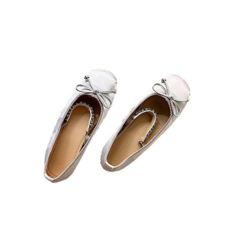 4Cm small man invisible height increase ballet shoes women 2025 rhinestone bow light mouth satin outer wear single shoes women