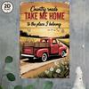 Rustic Red Truck Metal Sign Country Road Farmhouse Cabin Barn Wall Decor