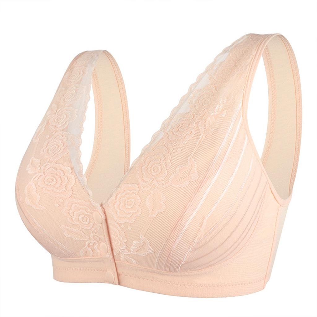 Lace Wide Strap Front Closure Wireless Bra Soft Supportive Fabric Comfortable Fit Seamless Design for Everyday Wear and Sleep