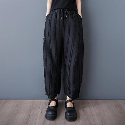 Übergröße Schwarz Vintage Streifen Patchwork Hohe Taille Lässig Locker Sommer Haremshose Damen Hose