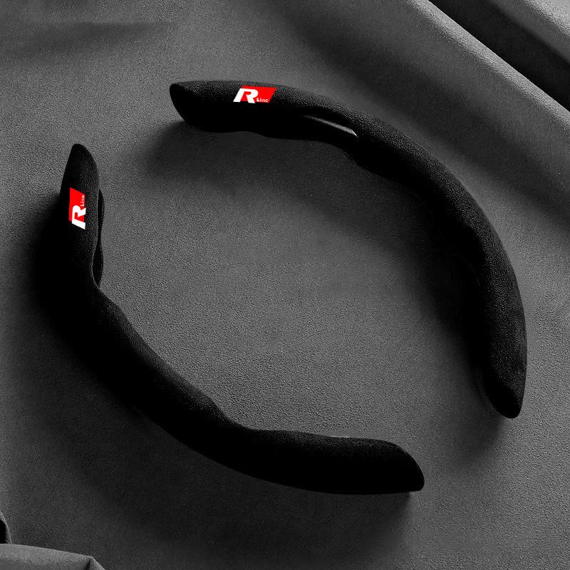 2pcs Car Suede Steering Wheel Cover Sweat-absorbin Non-Slip For VW Rline Tiguan Passat Auto Protector Decoration Accessories ZY2