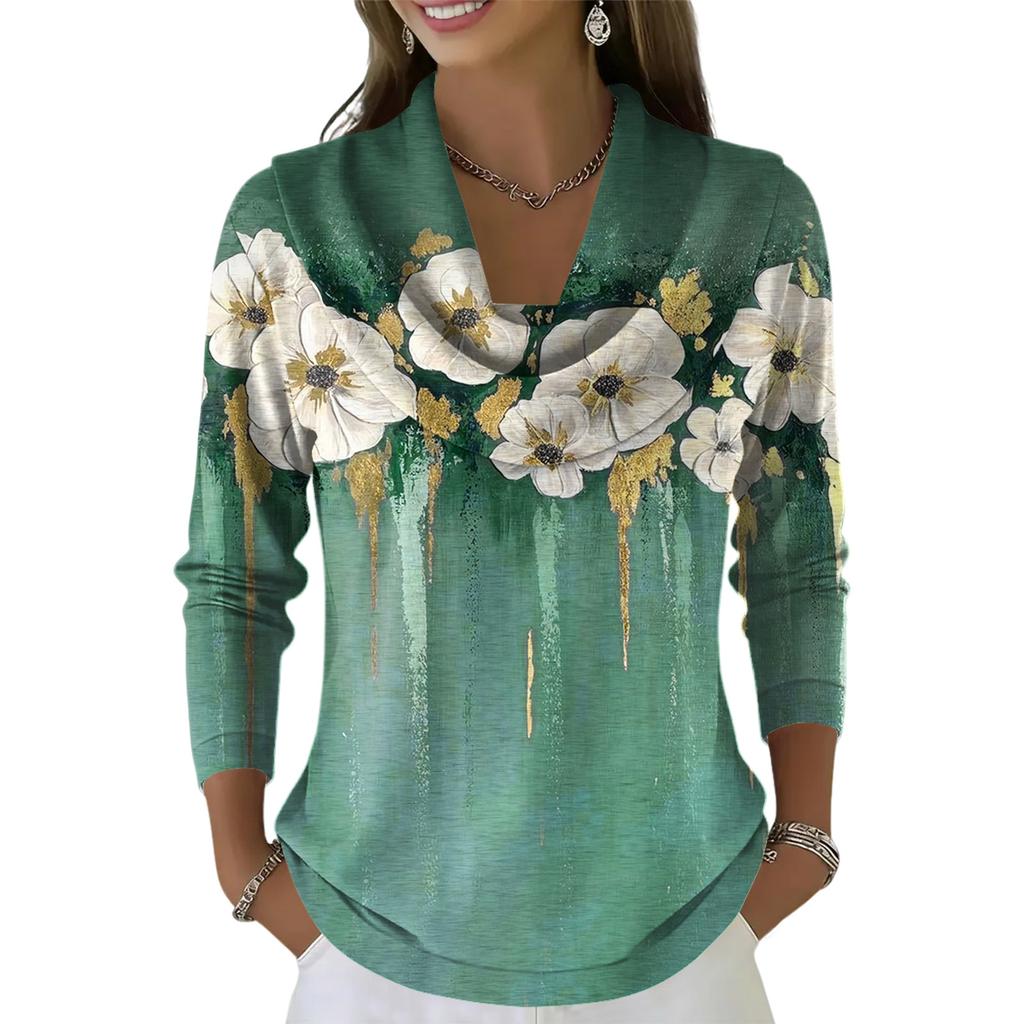 Dámský ležérní a módní top svetr s potiskem a dlouhým rukávem s kulatým výstřihem