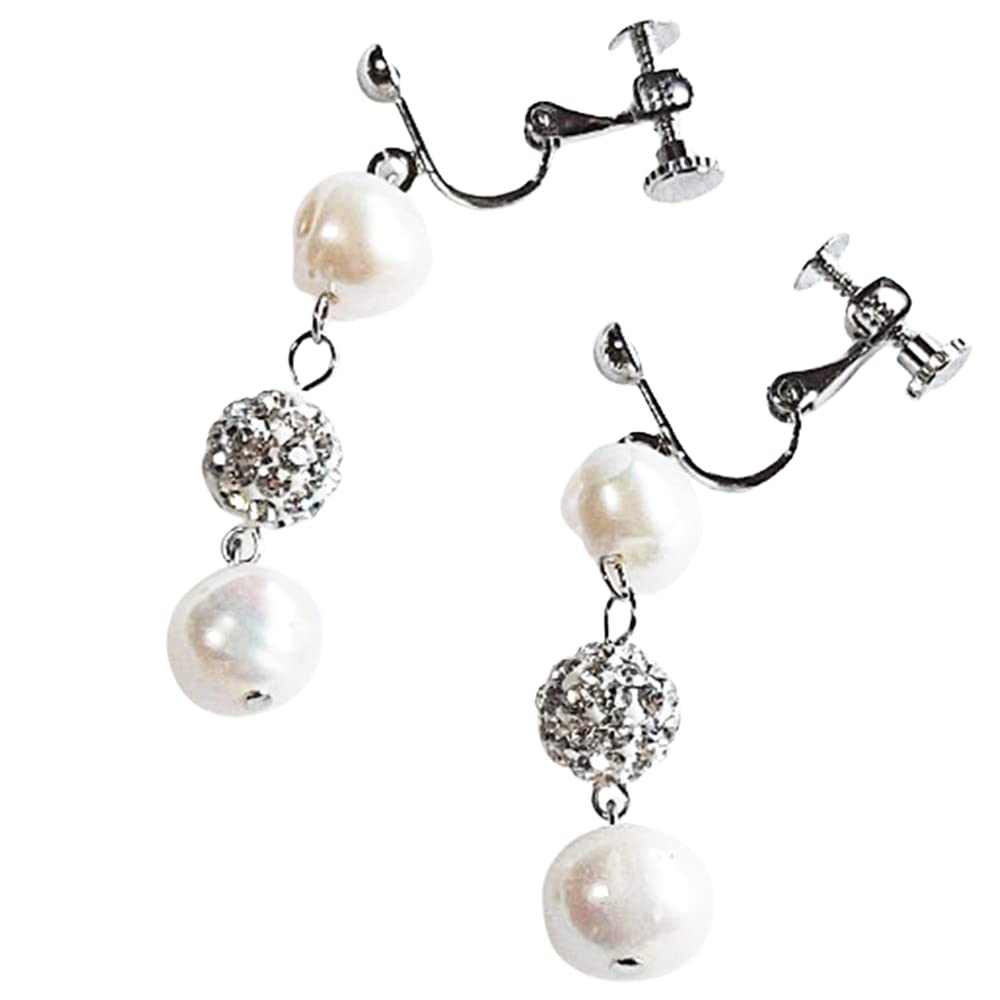 

Bijou YASUO Freshwater Pearl Earrings White Beautiful Sparkling Dangling 4cm Gift
