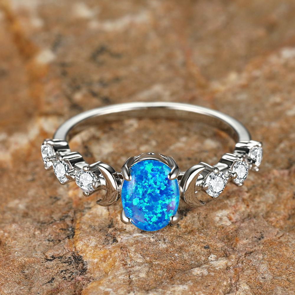 Explosive Four Claw Elliptical Edge Moon White Diamond Ring with Minimalist Design Niche No. 10