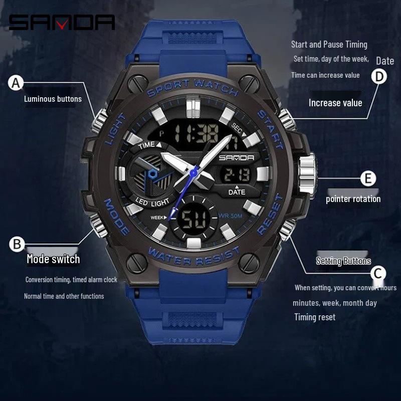 Sanda Waterproof Multifunction Student Sports Watch with Outdoor Features and Douyin Live Hot Design