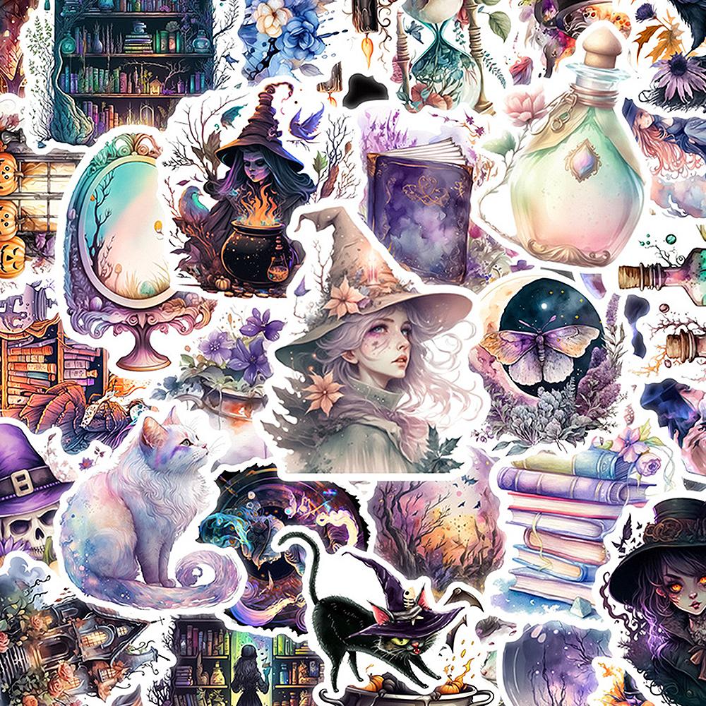10/30/50pcs Vintage Gothic Magic Witch Cartoon Stickers Aesthetic Graffiti Sticker Water Bottle Phone Suitcase Decals Decoration